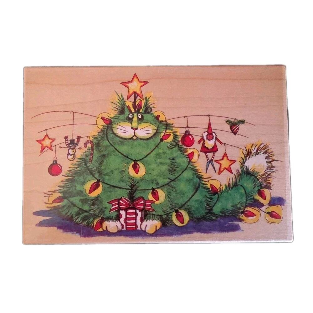 Cat Tree Stamps Happen Patience Brewster Wood Mounted Large Rubber Stamp RARE